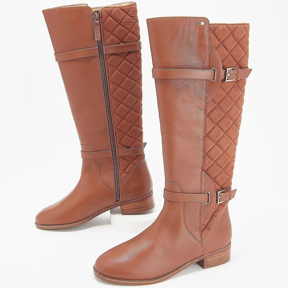 Isaac Mizrahi Live! Wide Calf Quilted Leather Riding Boots Size 8.5 $235